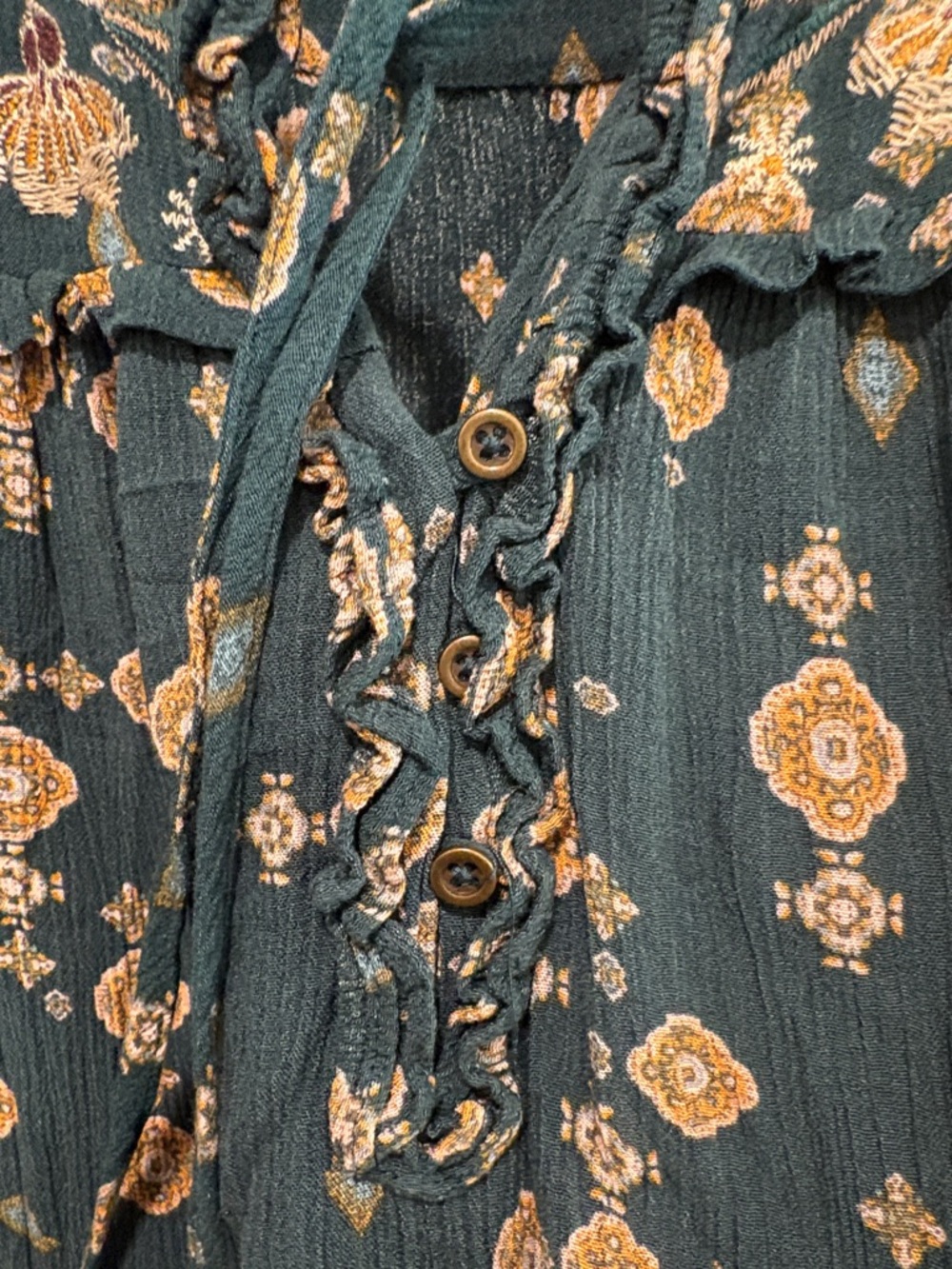 Knox Rose Teal Floral Peasant Tie-Front Blouse - Picture 3 of 8